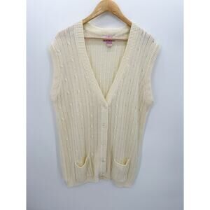 Cream Beige Knit Fisherman Sleeveless Sweater Vest Size 1X Academia Preppy